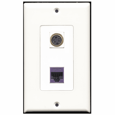 RiteAV - 1 Port S-Video - 1 Port Cat5e Ethernet Purple  Wall Plate Decora White