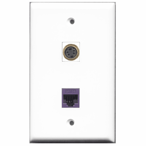 RiteAV - 1 Port S-Video - 1 Port Cat5e Ethernet Purple  Wall Plate White