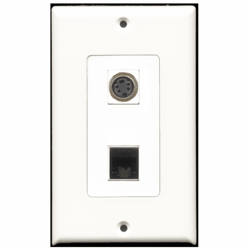 RiteAV - 1 Port S-Video 1 Port Cat6 Black  Wall Plate Decora White