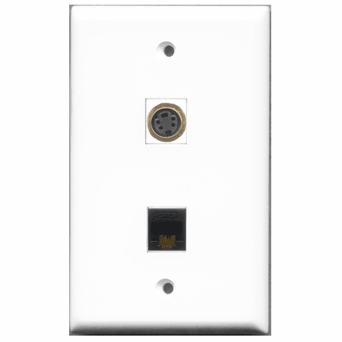 RiteAV - 1 Port S-Video 1 Port Cat6 Black  Wall Plate White