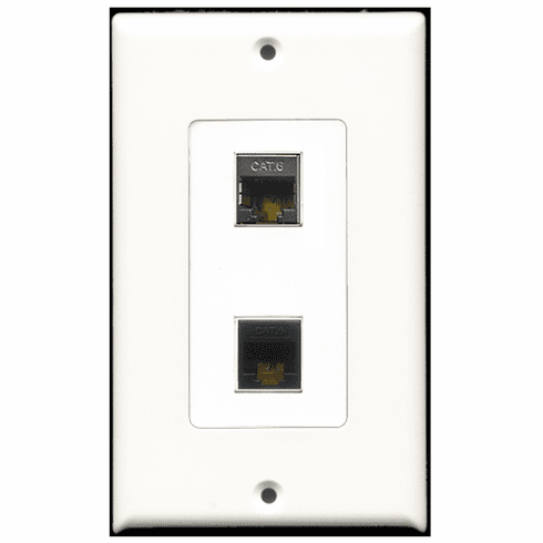 RiteAV - 1 Port Shielded Cat6 1 Port Cat6 Black  Wall Plate Decora White
