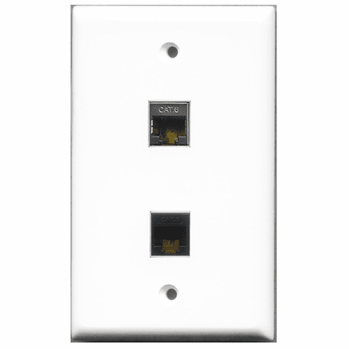 RiteAV - 1 Port Shielded Cat6 1 Port Cat6 Black  Wall Plate White