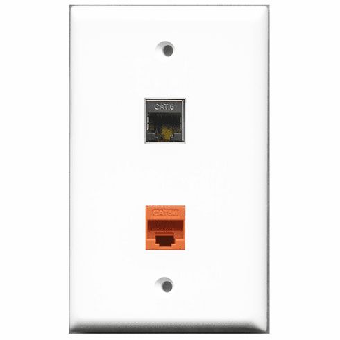 RiteAV - 1 Port Shielded Cat6 Ethernet - 1 Port Cat5e Ethernet Orange  Wall Plate White