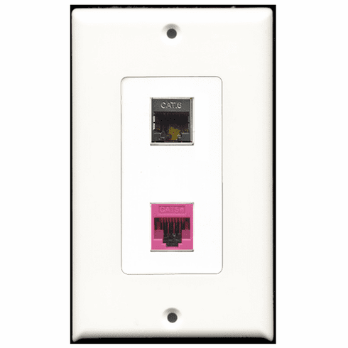 RiteAV - 1 Port Shielded Cat6 Ethernet - 1 Port Cat5e Ethernet Pink  Wall Plate Decora White