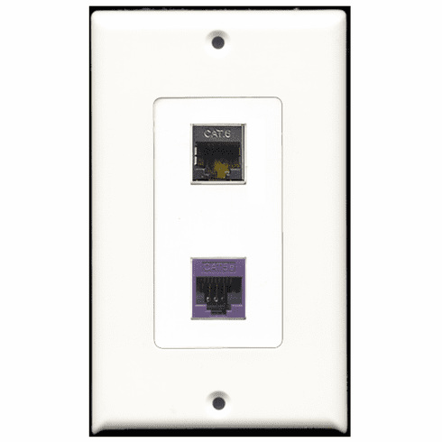 RiteAV - 1 Port Shielded Cat6 Ethernet - 1 Port Cat5e Ethernet Purple  Wall Plate Decora White