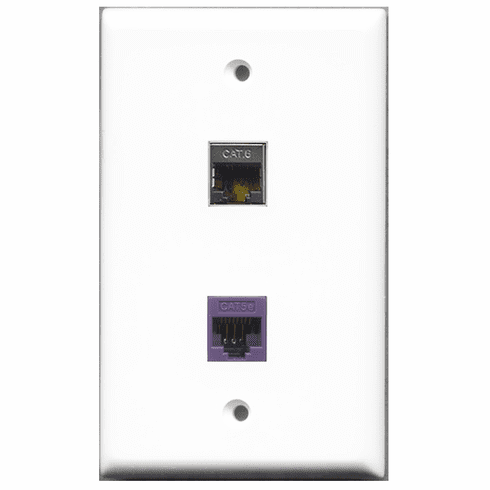 RiteAV - 1 Port Shielded Cat6 Ethernet - 1 Port Cat5e Ethernet Purple  Wall Plate White
