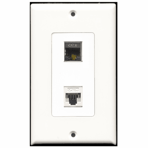 RiteAV - 1 Port Shielded Cat6 Ethernet - 1 Port Cat5e Ethernet White  Wall Plate Decora White