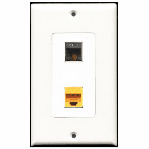 RiteAV - 1 Port Shielded Cat6 Ethernet - 1 Port Cat5e Ethernet Yellow  Wall Plate Decora White