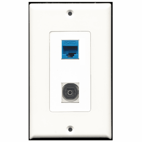 RiteAV - 1 Port Toslink 1 Port Cat5e Blue Decora Type Wall Plate