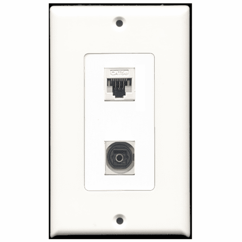 RiteAV - 1 Port Toslink 1 Port Cat5e White Decora Type Wall Plate