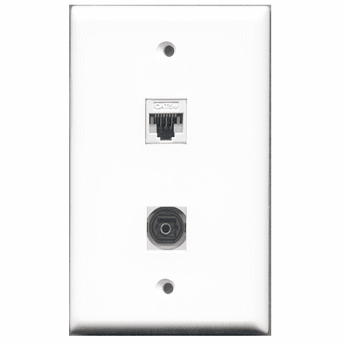RiteAV - 1 Port Toslink 1 Port Cat5e White  Wall Plate