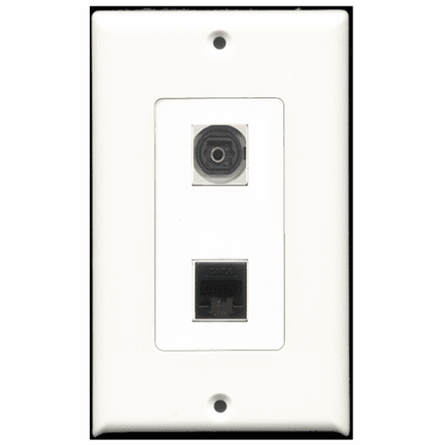 RiteAV - 1 Port Toslink 1 Port Cat6 Black  Wall Plate Decora White