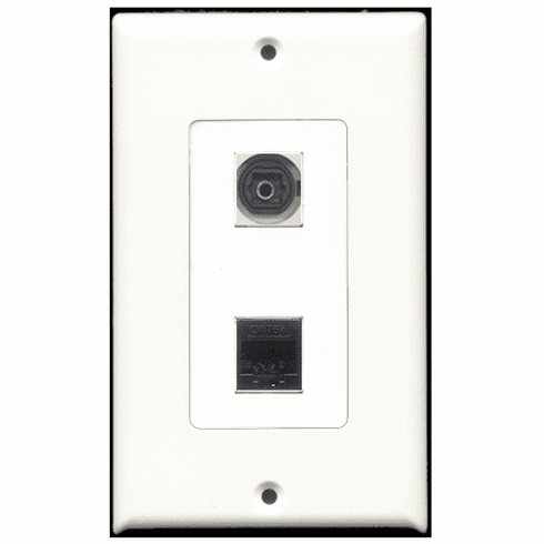 RiteAV - 1 Port Toslink Digital Audio - 1 Port Cat5e Ethernet Black  Wall Plate Decora White