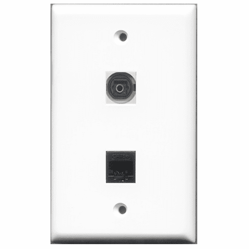 RiteAV - 1 Port Toslink Digital Audio - 1 Port Cat5e Ethernet Black  Wall Plate White