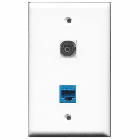 RiteAV - 1 Port Toslink Digital Audio - 1 Port Cat5e Ethernet Blue  Wall Plate White