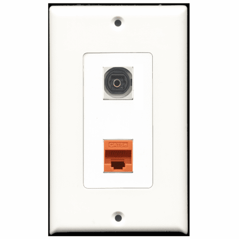 RiteAV - 1 Port Toslink Digital Audio - 1 Port Cat5e Ethernet Orange  Wall Plate Decora White