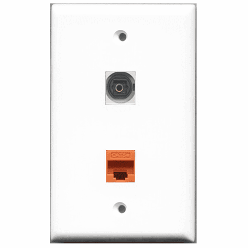 RiteAV - 1 Port Toslink Digital Audio - 1 Port Cat5e Ethernet Orange  Wall Plate White
