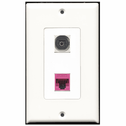 RiteAV - 1 Port Toslink Digital Audio - 1 Port Cat5e Ethernet Pink  Wall Plate Decora White