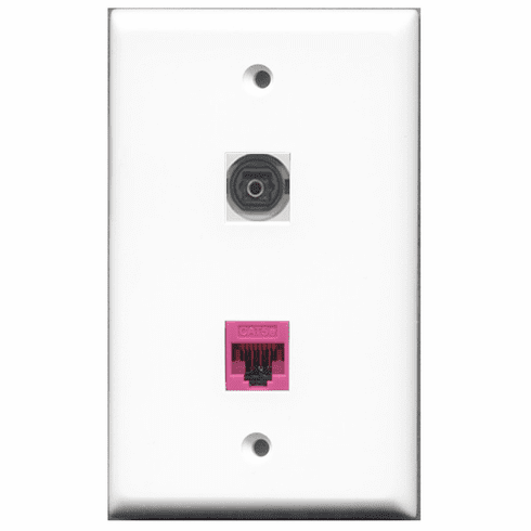 RiteAV - 1 Port Toslink Digital Audio - 1 Port Cat5e Ethernet Pink  Wall Plate White