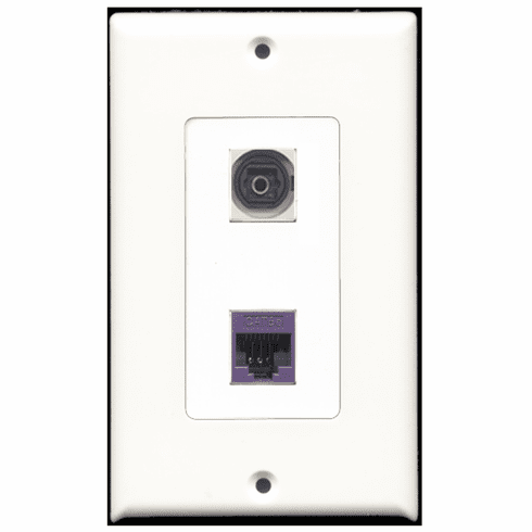 RiteAV - 1 Port Toslink Digital Audio - 1 Port Cat5e Ethernet Purple  Wall Plate Decora White