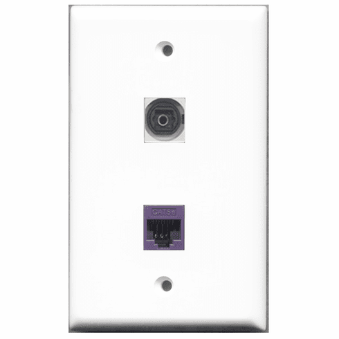 RiteAV - 1 Port Toslink Digital Audio - 1 Port Cat5e Ethernet Purple  Wall Plate White