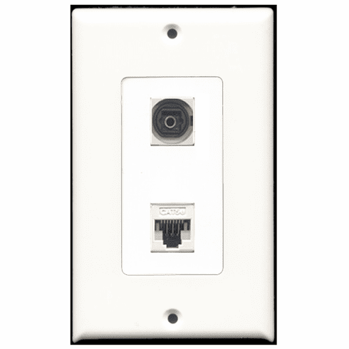 RiteAV - 1 Port Toslink Digital Audio - 1 Port Cat5e Ethernet White  Wall Plate Decora White