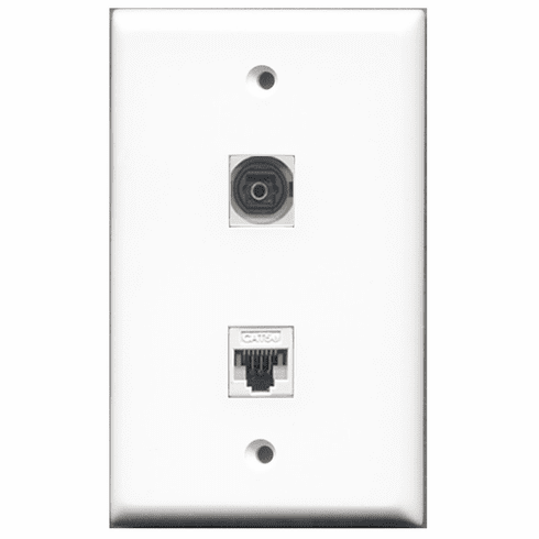 RiteAV - 1 Port Toslink Digital Audio - 1 Port Cat5e Ethernet White  Wall Plate White