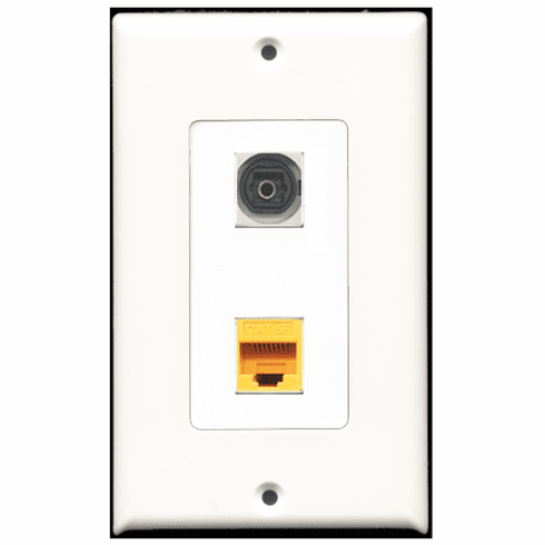 RiteAV - 1 Port Toslink Digital Audio - 1 Port Cat5e Ethernet Yellow  Wall Plate Decora White