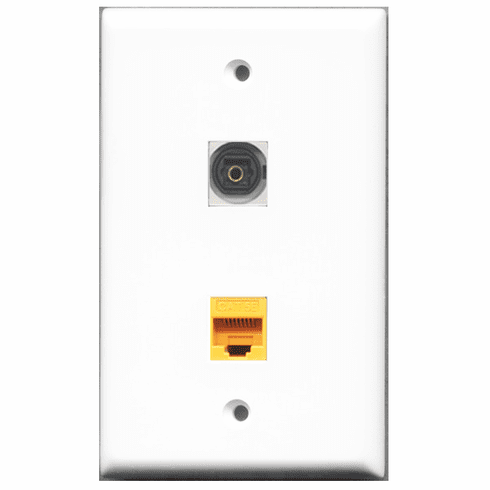 RiteAV - 1 Port Toslink Digital Audio - 1 Port Cat5e Ethernet Yellow  Wall Plate White