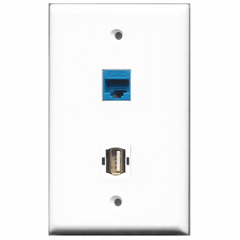 RiteAV - 1 Port USB A-A 1 Port Cat5e Blue  Wall Plate