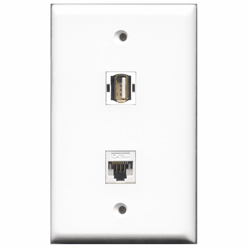 RiteAV - 1 Port USB A-A - 1 Port Cat5e Ethernet White  Wall Plate White