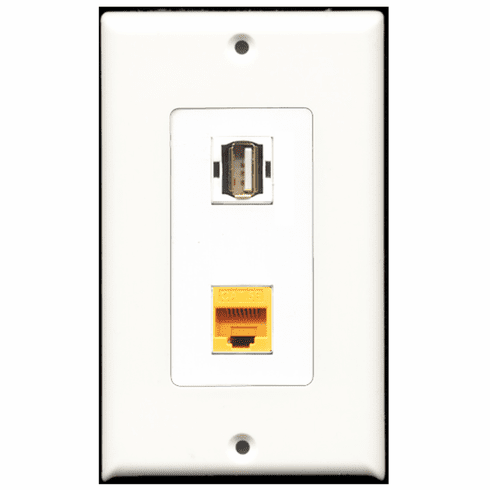 RiteAV - 1 Port USB A-A - 1 Port Cat5e Ethernet Yellow  Wall Plate Decora White