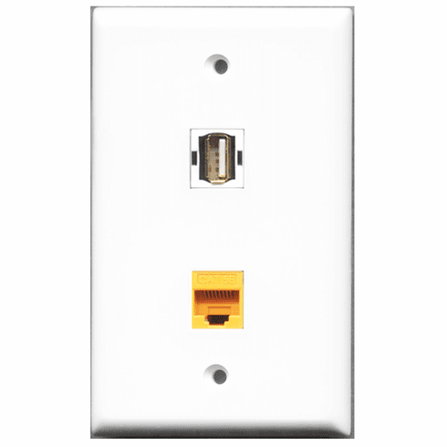 RiteAV - 1 Port USB A-A - 1 Port Cat5e Ethernet Yellow  Wall Plate White