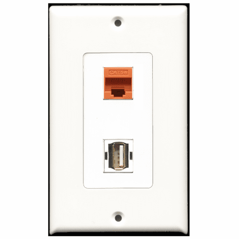 RiteAV - 1 Port USB A-A 1 Port Cat5e Orange Decora Type Wall Plate