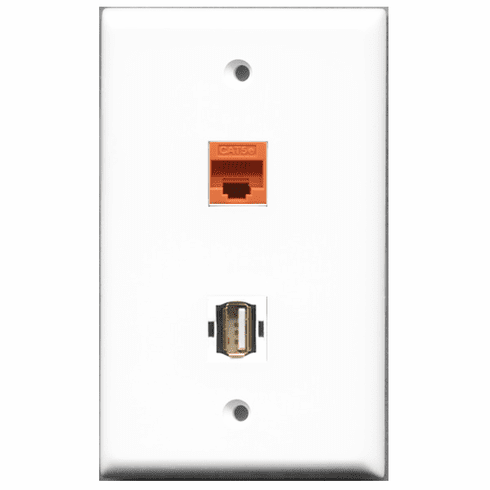 RiteAV - 1 Port USB A-A 1 Port Cat5e Orange  Wall Plate