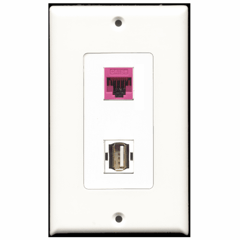 RiteAV - 1 Port USB A-A 1 Port Cat5e Pink Decora Type Wall Plate