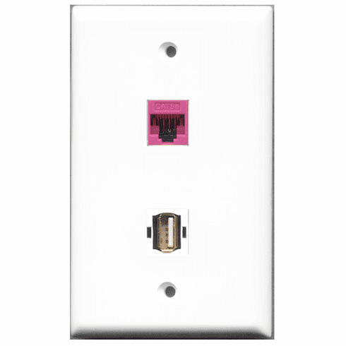 RiteAV - 1 Port USB A-A 1 Port Cat5e Pink  Wall Plate