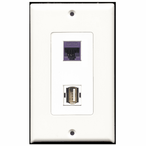 RiteAV - 1 Port USB A-A 1 Port Cat5e Purple Decora Type Wall Plate