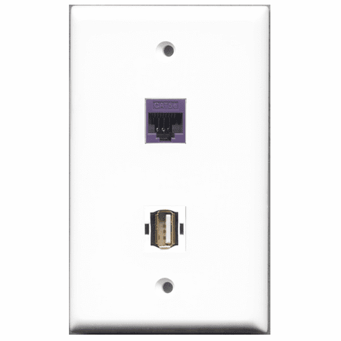 RiteAV - 1 Port USB A-A 1 Port Cat5e Purple  Wall Plate