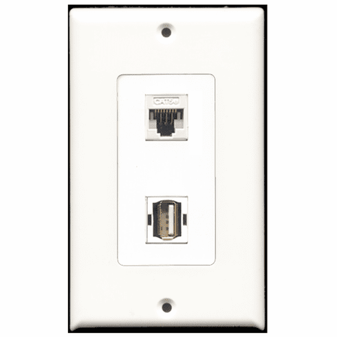 RiteAV - 1 Port USB A-A 1 Port Cat5e White Decora Type Wall Plate