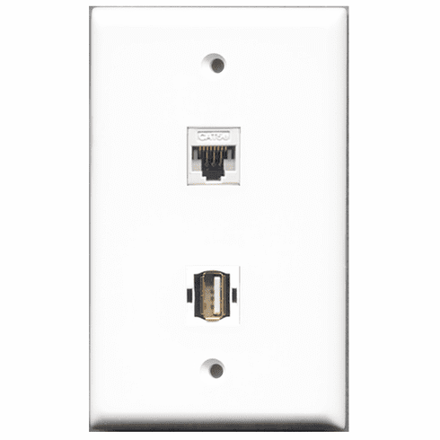 RiteAV - 1 Port USB A-A 1 Port Cat5e White  Wall Plate