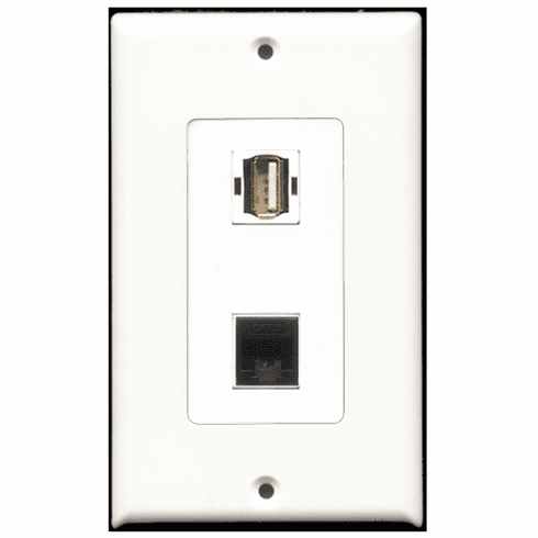 RiteAV - 1 Port USB A-A 1 Port Cat6 Black  Wall Plate Decora White