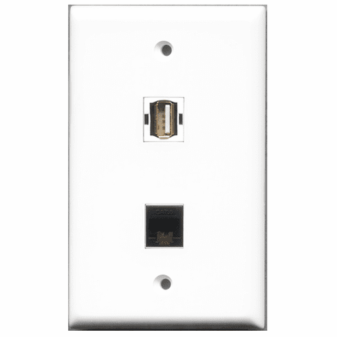RiteAV - 1 Port USB A-A 1 Port Cat6 Black  Wall Plate White