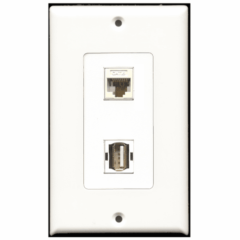 RiteAV - 1 Port USB A-A 1 Port Cat6 White Decora Type Wall Plate