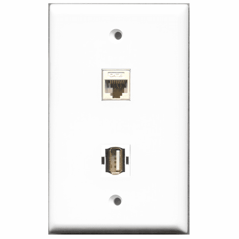 RiteAV - 1 Port USB A-A 1 Port Cat6 White  Wall Plate