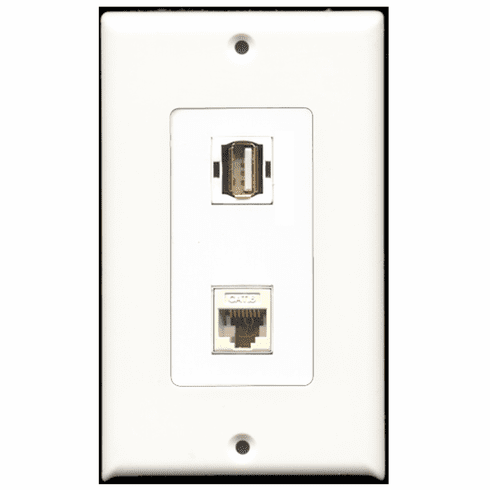 RiteAV - 1 Port USB A-A 1 Port Cat6 White  Wall Plate Decora White