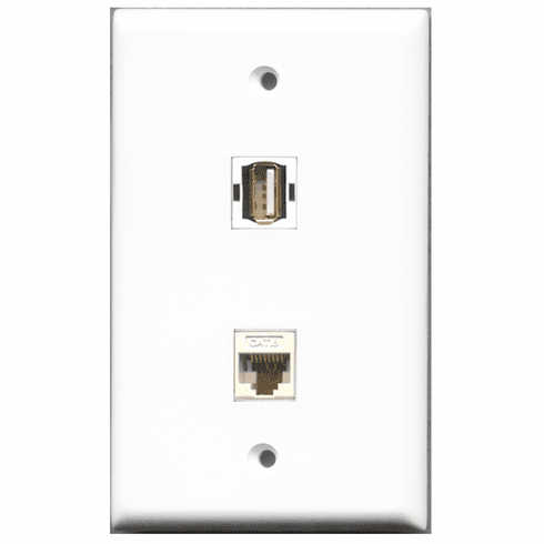 RiteAV - 1 Port USB A-A 1 Port Cat6 White  Wall Plate White
