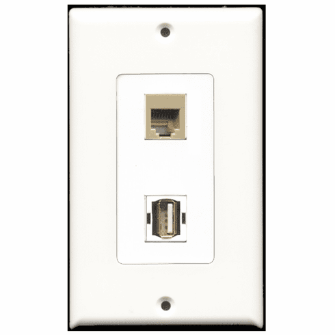 RiteAV - 1 Port USB A-A 1 Port Phone RJ11 RJ12 Beige Decora Type Wall Plate