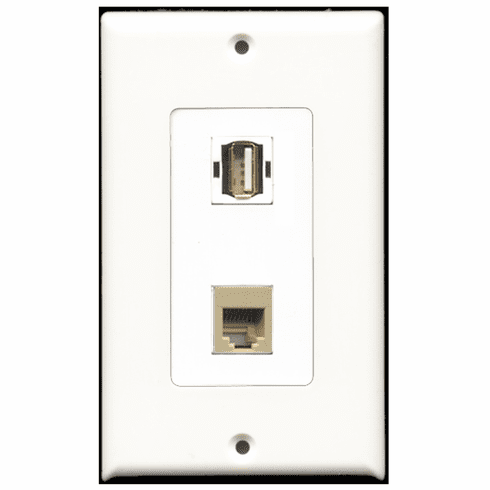 RiteAV - 1 Port USB A-A 1 Port Phone RJ11 RJ12 Beige Decora Type Wall Plate