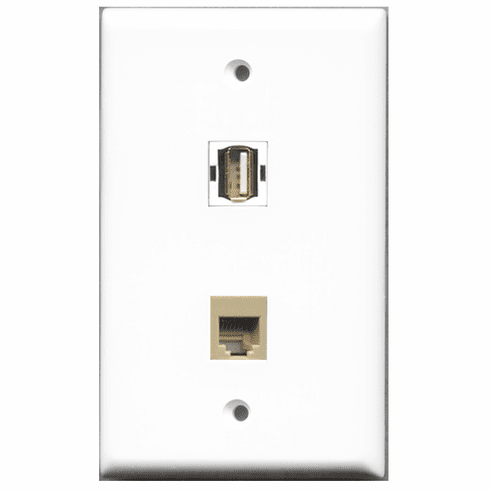 RiteAV - 1 Port USB A-A 1 Port Phone RJ11 RJ12 Beige  Wall Plate